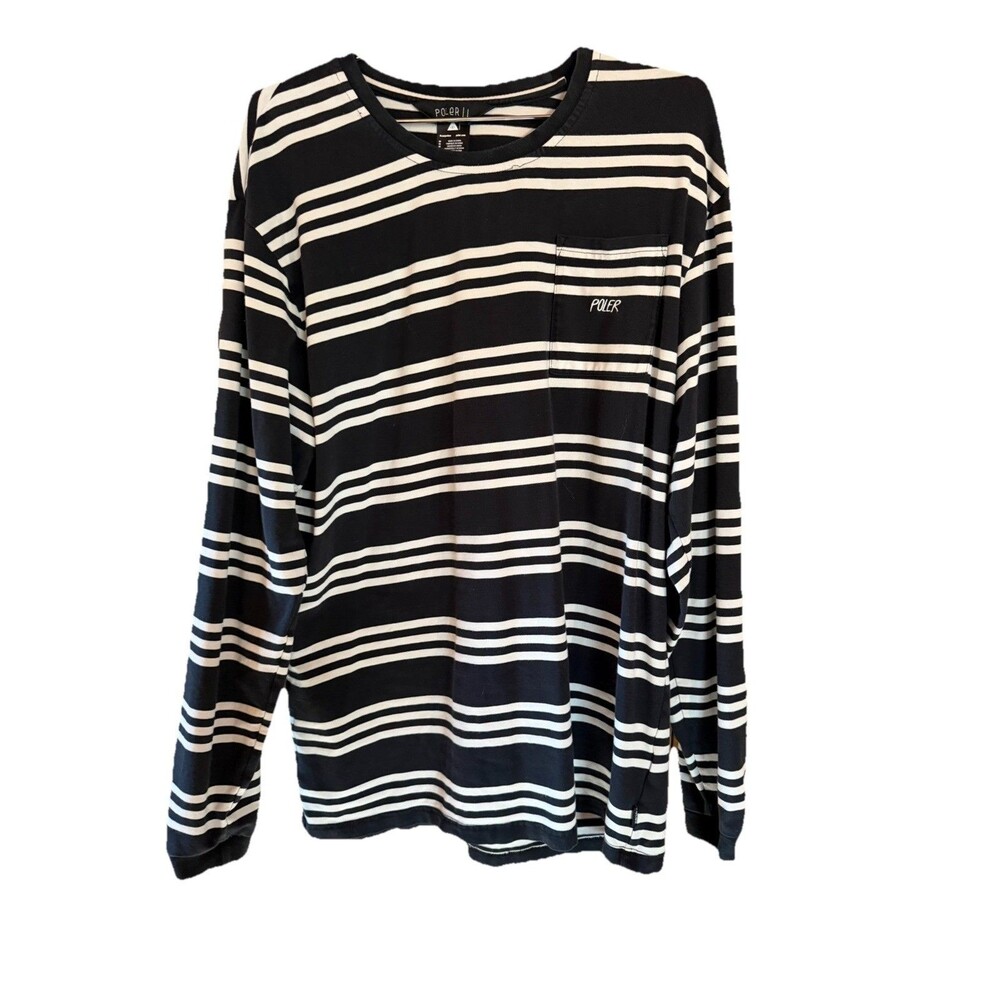 Genuine Poler Skate Co. Large Striped Longsleeve T-Shirt (Black)pocket